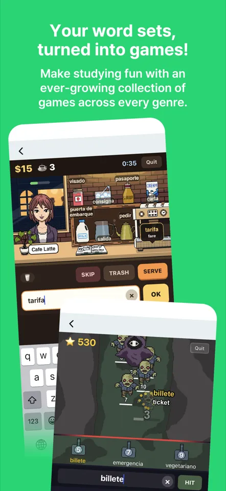 Word Cannon game in Wordcade — type the right words to fire cannons and stop the zombies